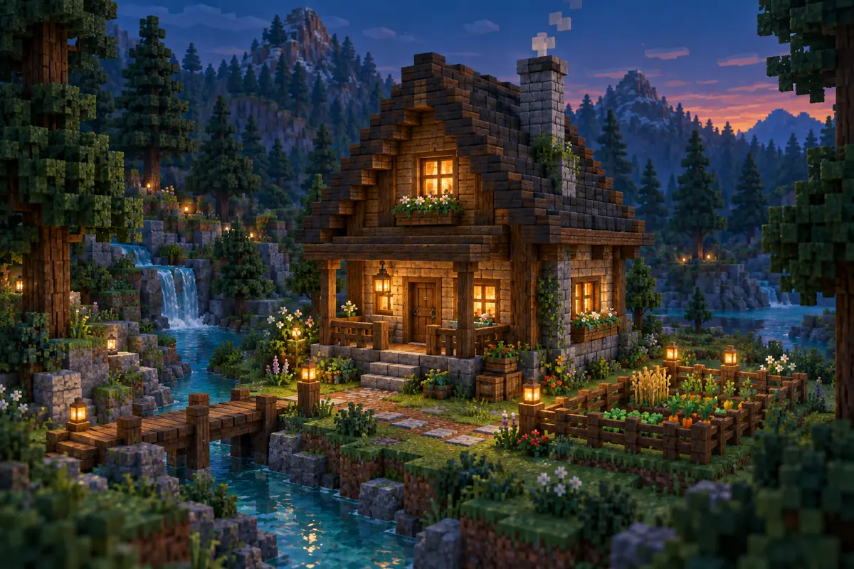 Cozy block-built forest starter cabin
